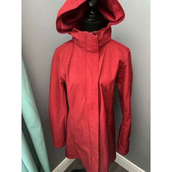 women’s L red Cloudveil coat hooded Large light warm jacket trench shell - Picture 2 of 10